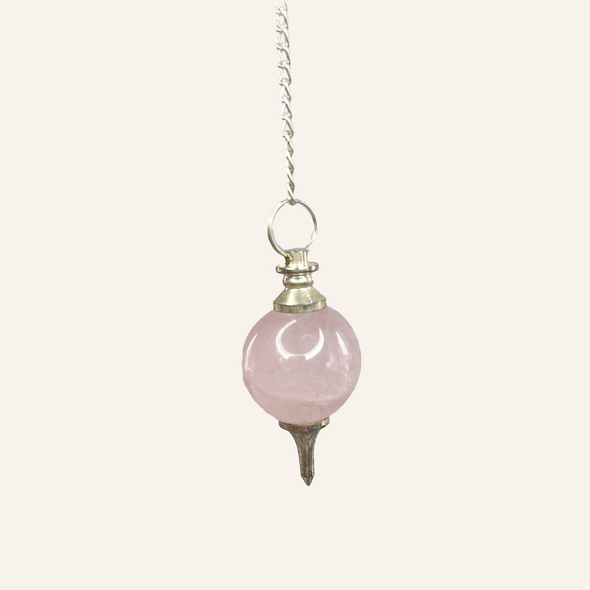 Péndulo Mermet de cuarzo rosa con su cadena metálica