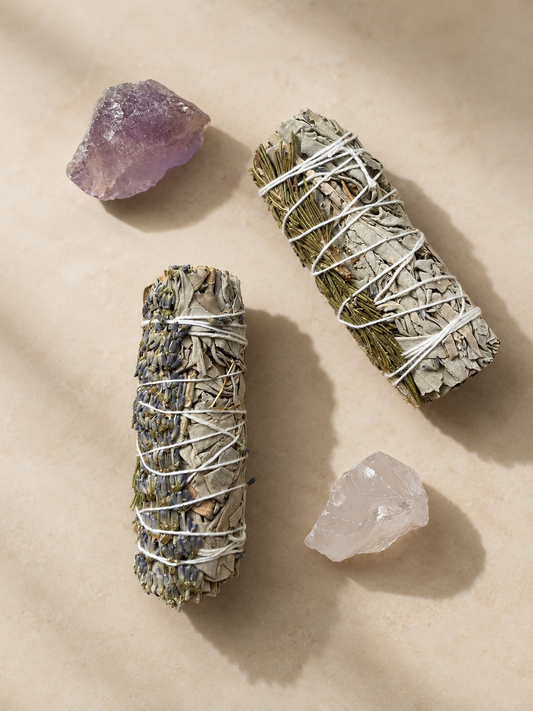 Atado de salvia blanca con romero y lavanda