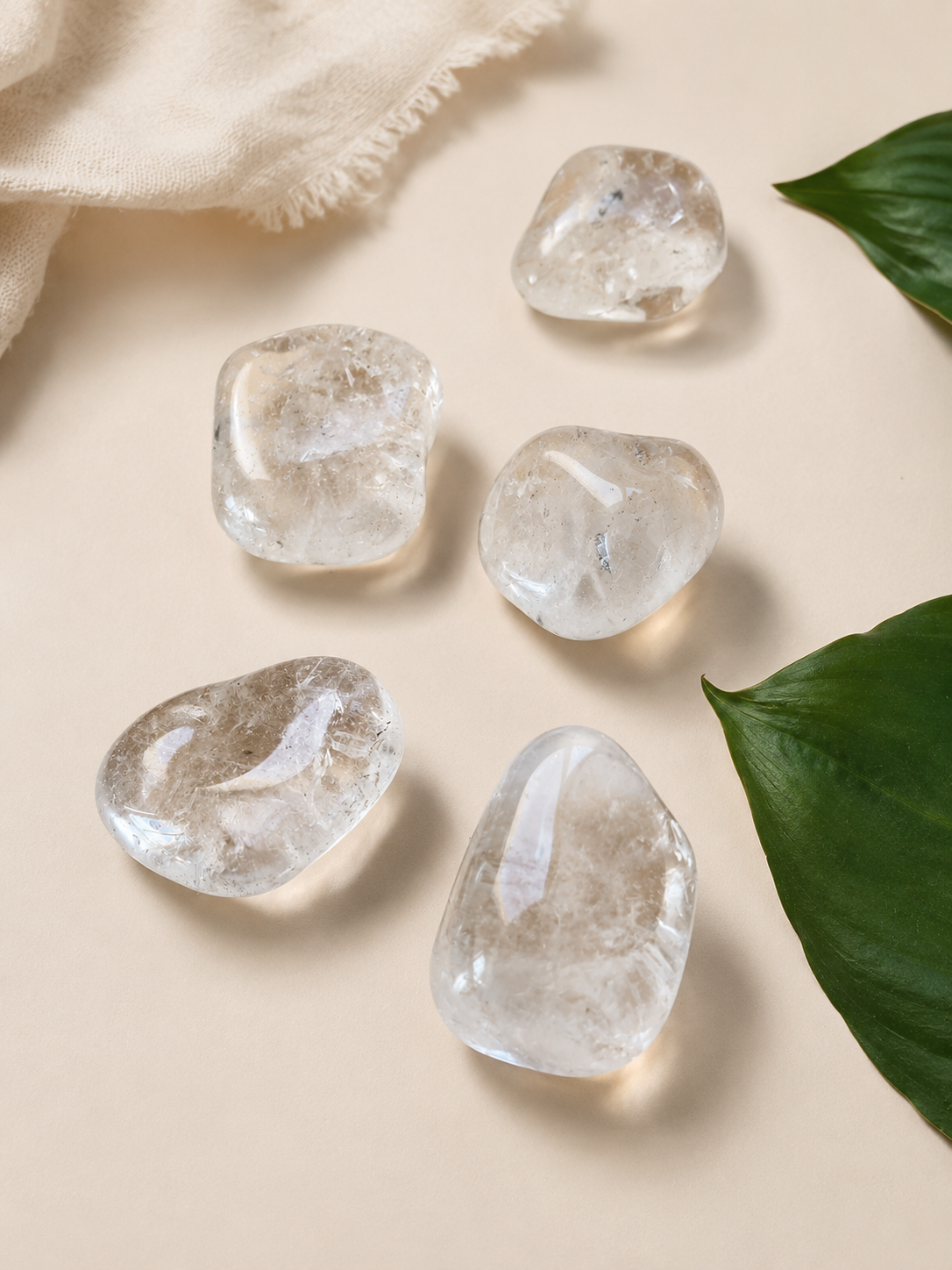 Varias piedras de cuarzo cristal rodado juntas