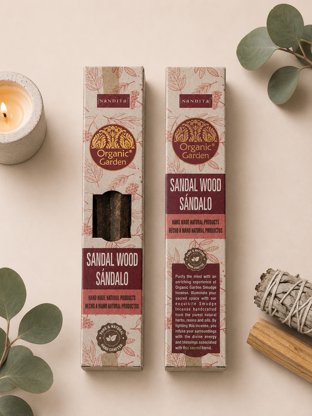 Incienso de sándalo Organic Garden, otra vista de la caja