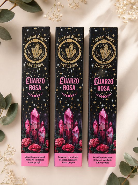Caja de incienso Crystal Magic de cuarzo rosa
