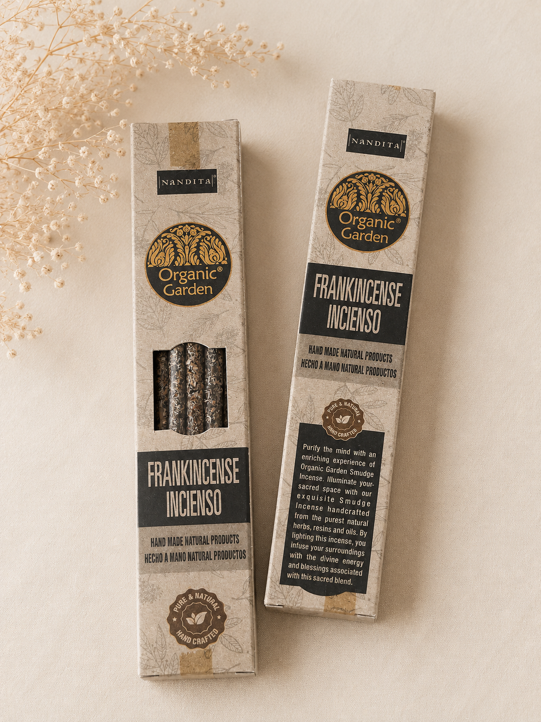 Incienso de olíbano Organic Garden, otra vista de la caja