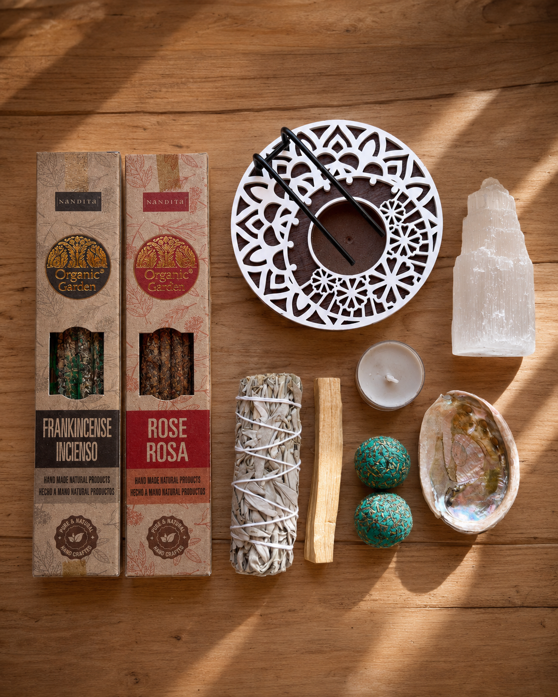 Kit ritual de purificación energética completo con concha de abalón e inciensos