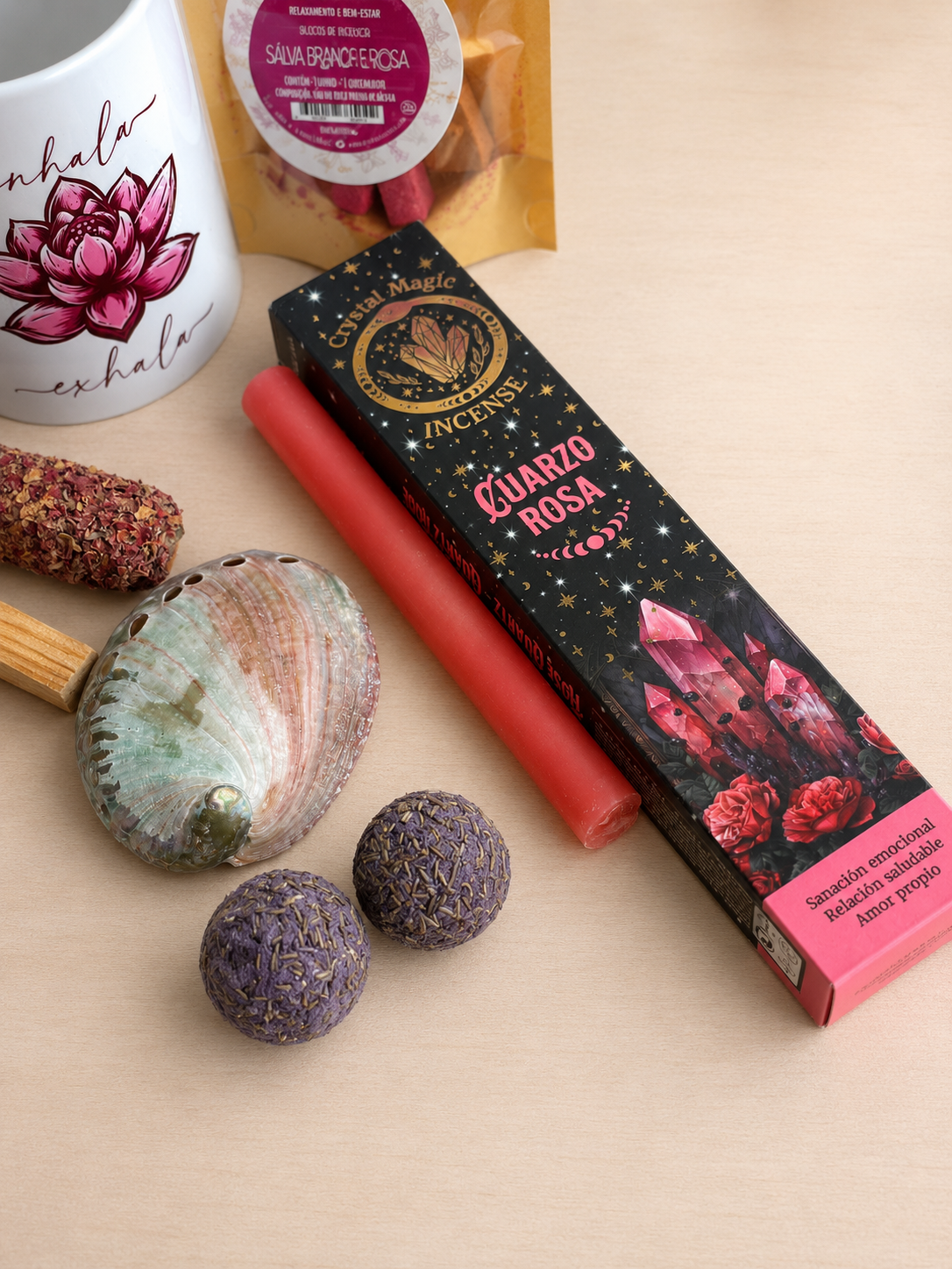 Pack espiritual de amor incondicional con sahumito de rosas