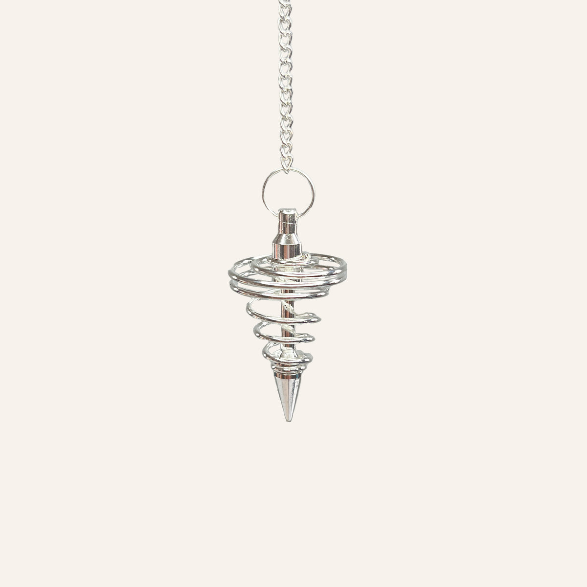 Péndulo metálico en espiral hueca con cadena plateado